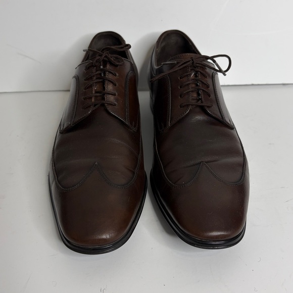 Salvatore Ferragamo Shoes Mens 7.5 US 8.5 Dark Brown Leather Wingtip Derby Dress - Picture 2 of 13